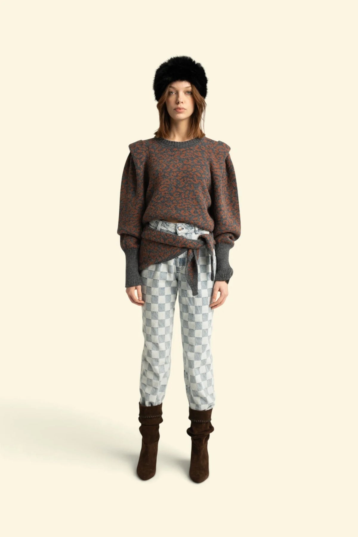 PULL LEOPARD GRIS