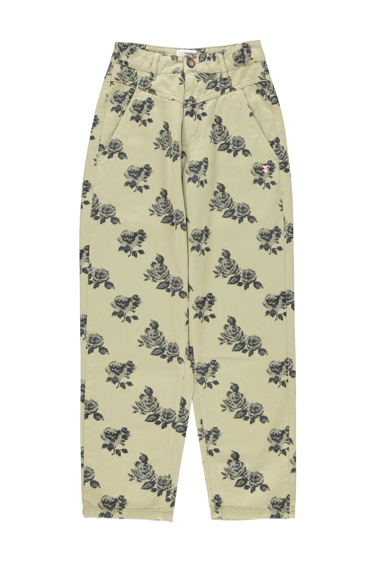PANTALON KAKI À FLEURS